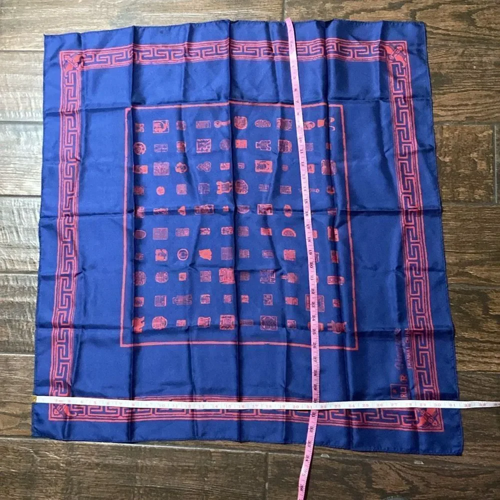 RLJ Qing Yue Blue and Red Silk Scarf Vintage